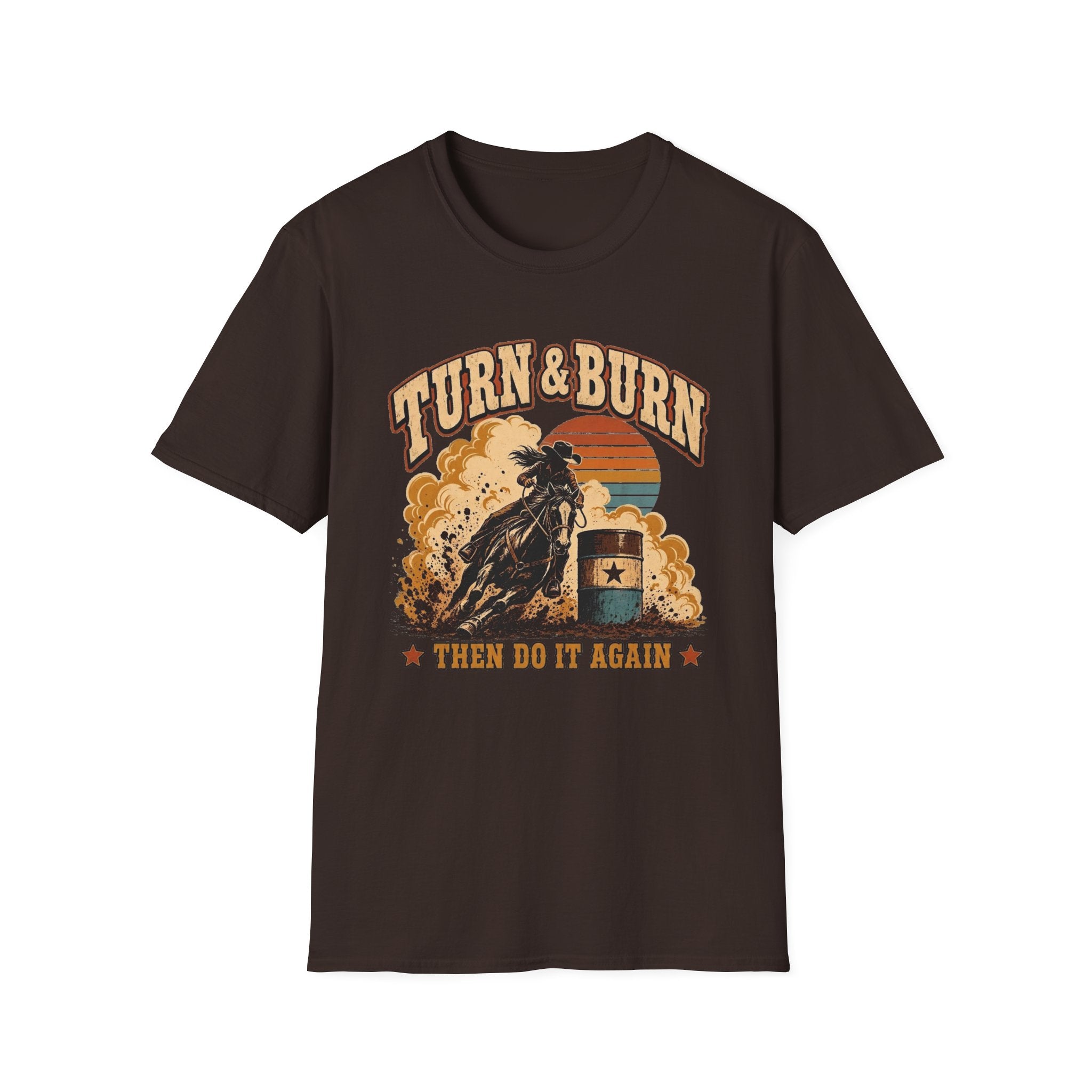 Turn & Burn Motorcycle Tee — Vintage Sunset Rider Graphic T-Shirt