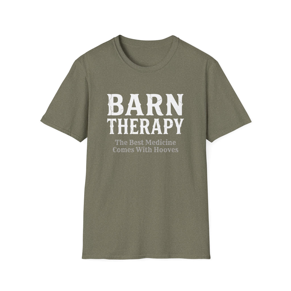 Barn Therapy T-Shirt — “The Best Medicine Comes With Hooves” Rustic Equestrian Tee