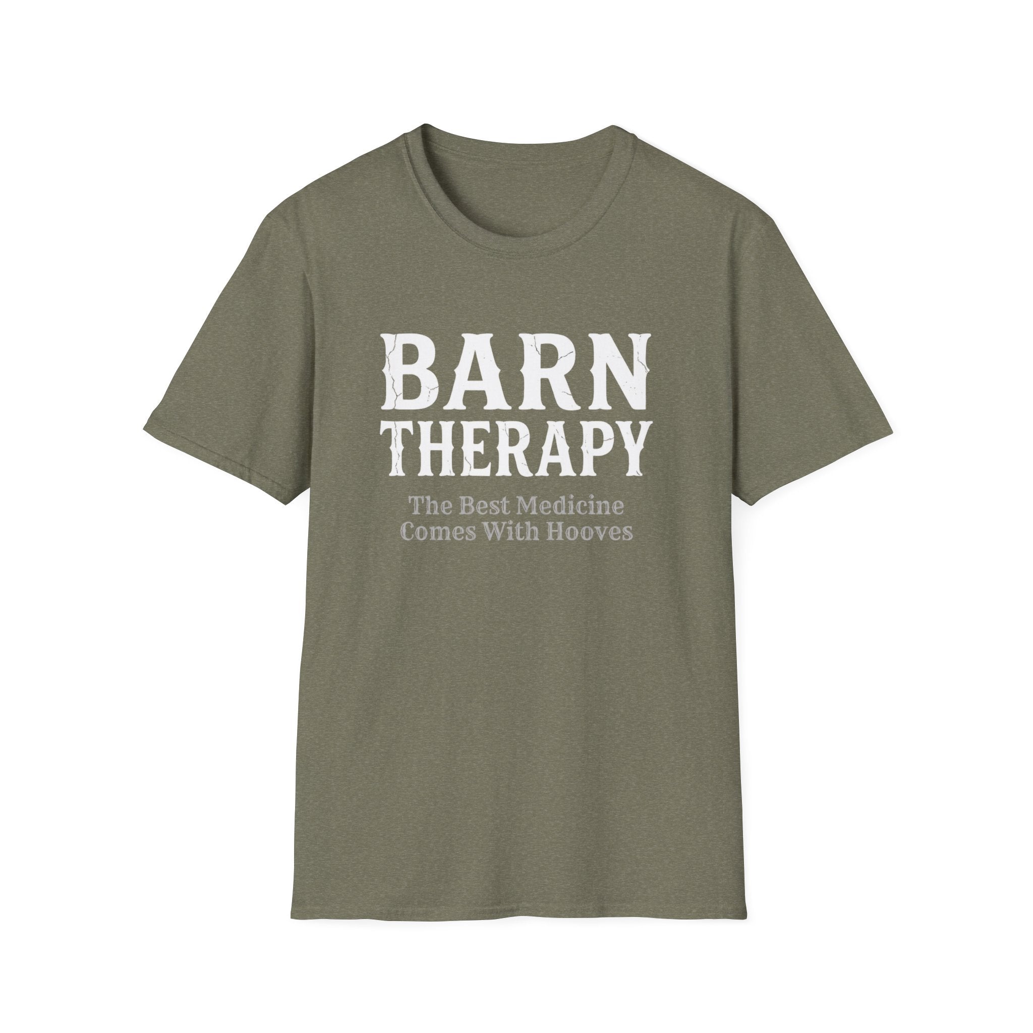 Barn Therapy T-Shirt — “The Best Medicine Comes With Hooves” Rustic Equestrian Tee
