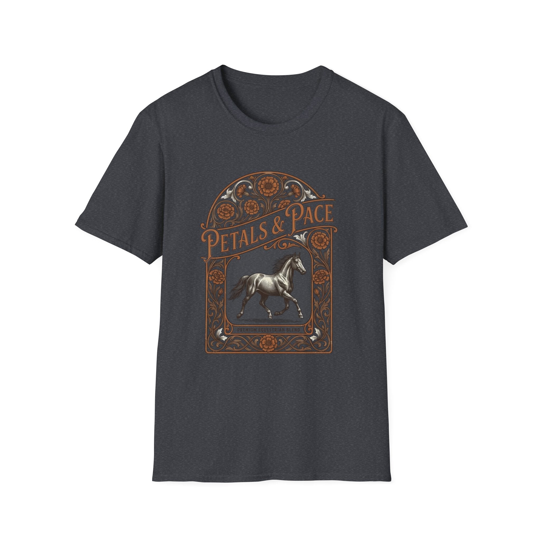 Petals & Pace Horse T-Shirt — Vintage Floral Equestrian Tee