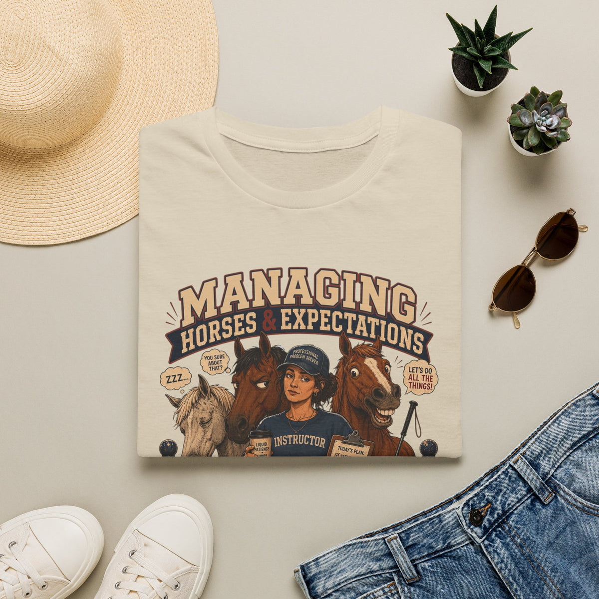 Managing Horses & Expectations T-Shirt — Funny Equestrian Instructor Tee
