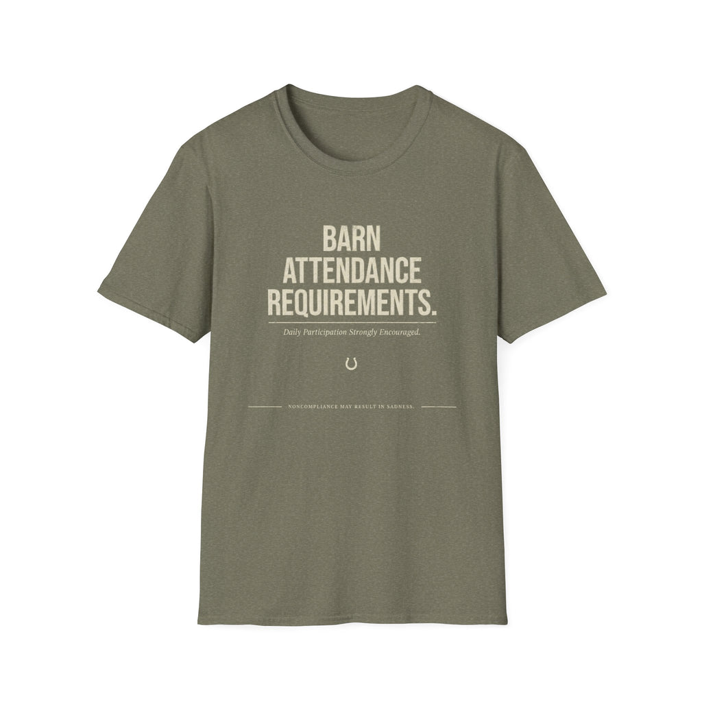 T-Shirt — Barn Attendance Requirements Graphic Tee (Equestrian Farm Life)