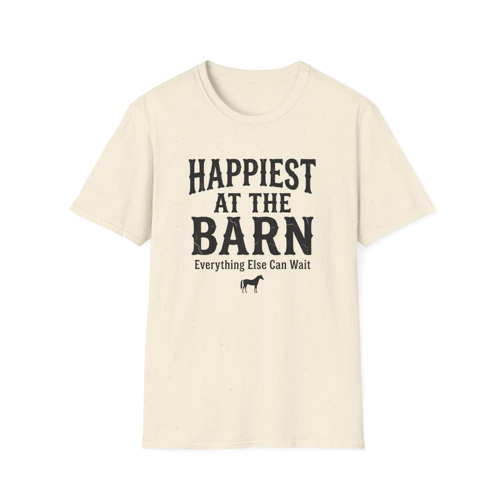 Happiest at the Barn T-Shirt — Rustic Farm Life Tee for Animal Lovers