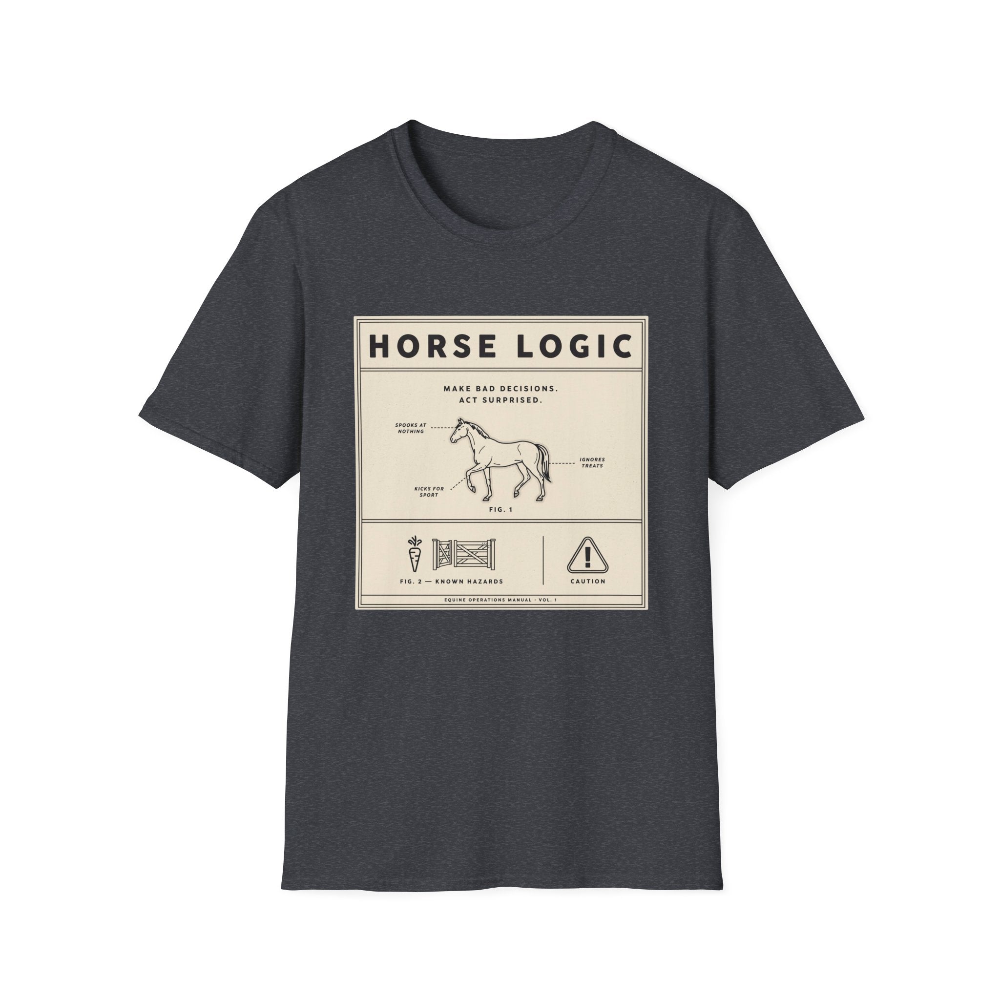 Horse Logic T-Shirt — Vintage Equestrian Diagram Tee (“Make Bad Decisions. Act Surprised.”)