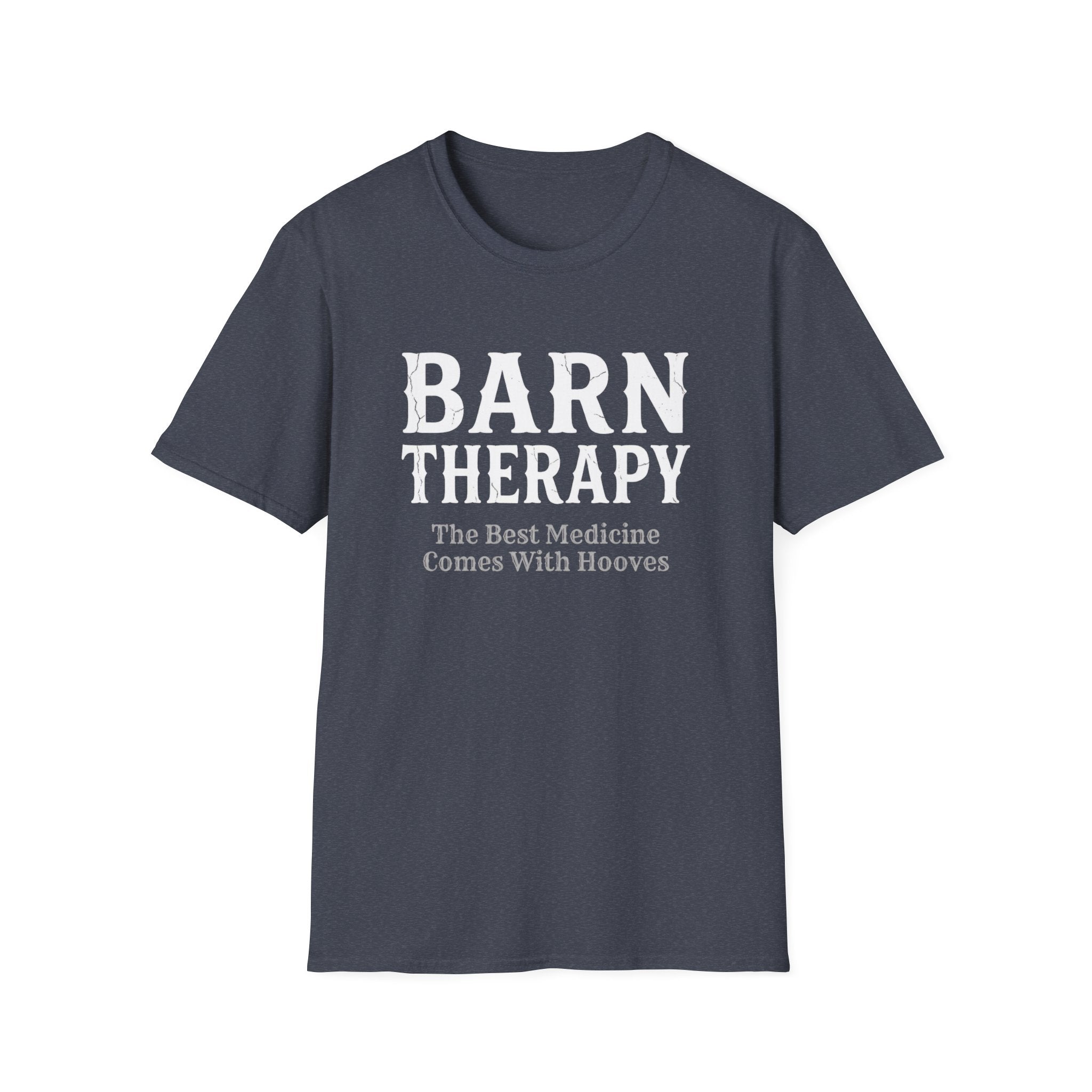 Barn Therapy T-Shirt — “The Best Medicine Comes With Hooves” Rustic Equestrian Tee