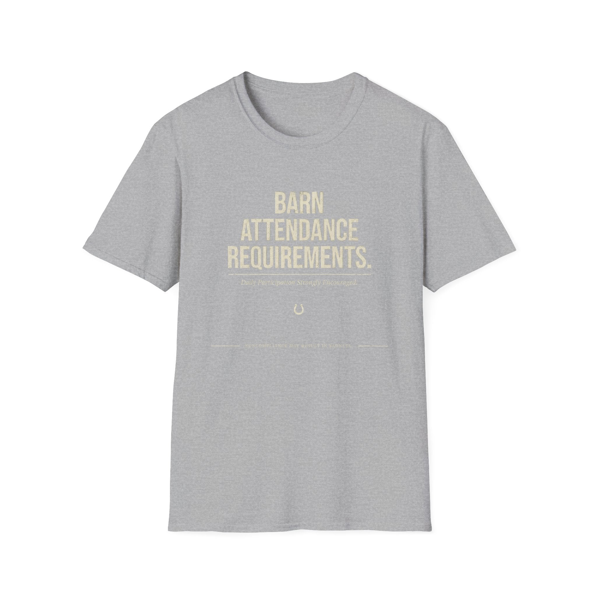 T-Shirt — Barn Attendance Requirements Graphic Tee (Equestrian Farm Life)