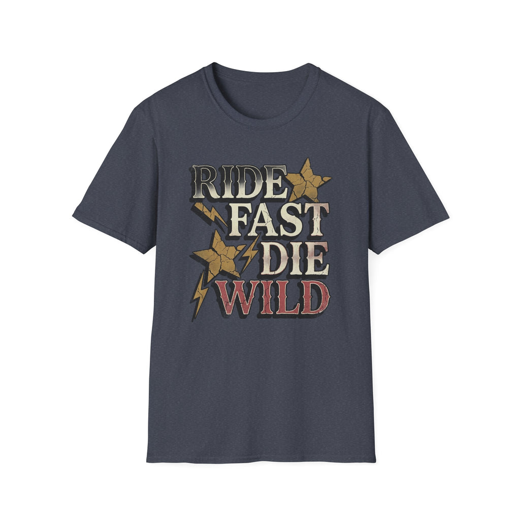 Ride Fast Die Wild T-Shirt — Vintage Biker Lightning Stars Tee