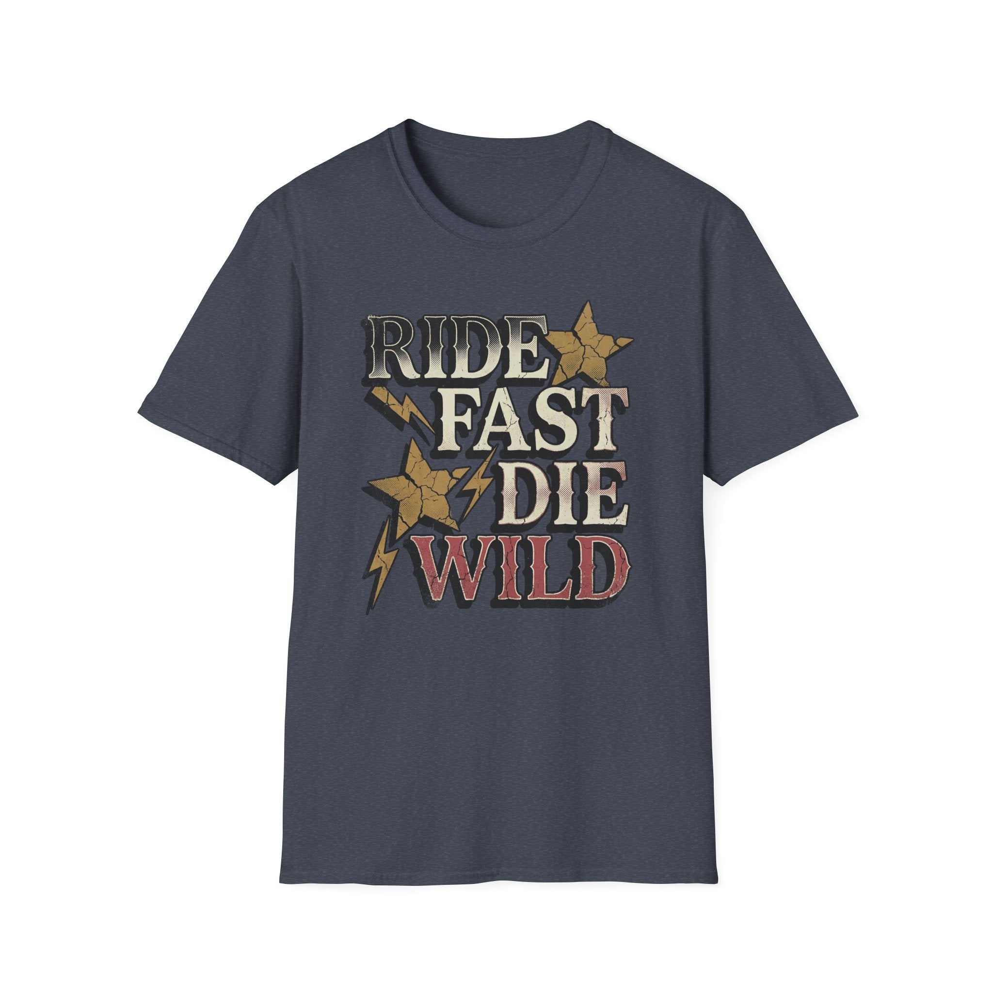 Ride Fast Die Wild T-Shirt — Vintage Biker Lightning Stars Tee