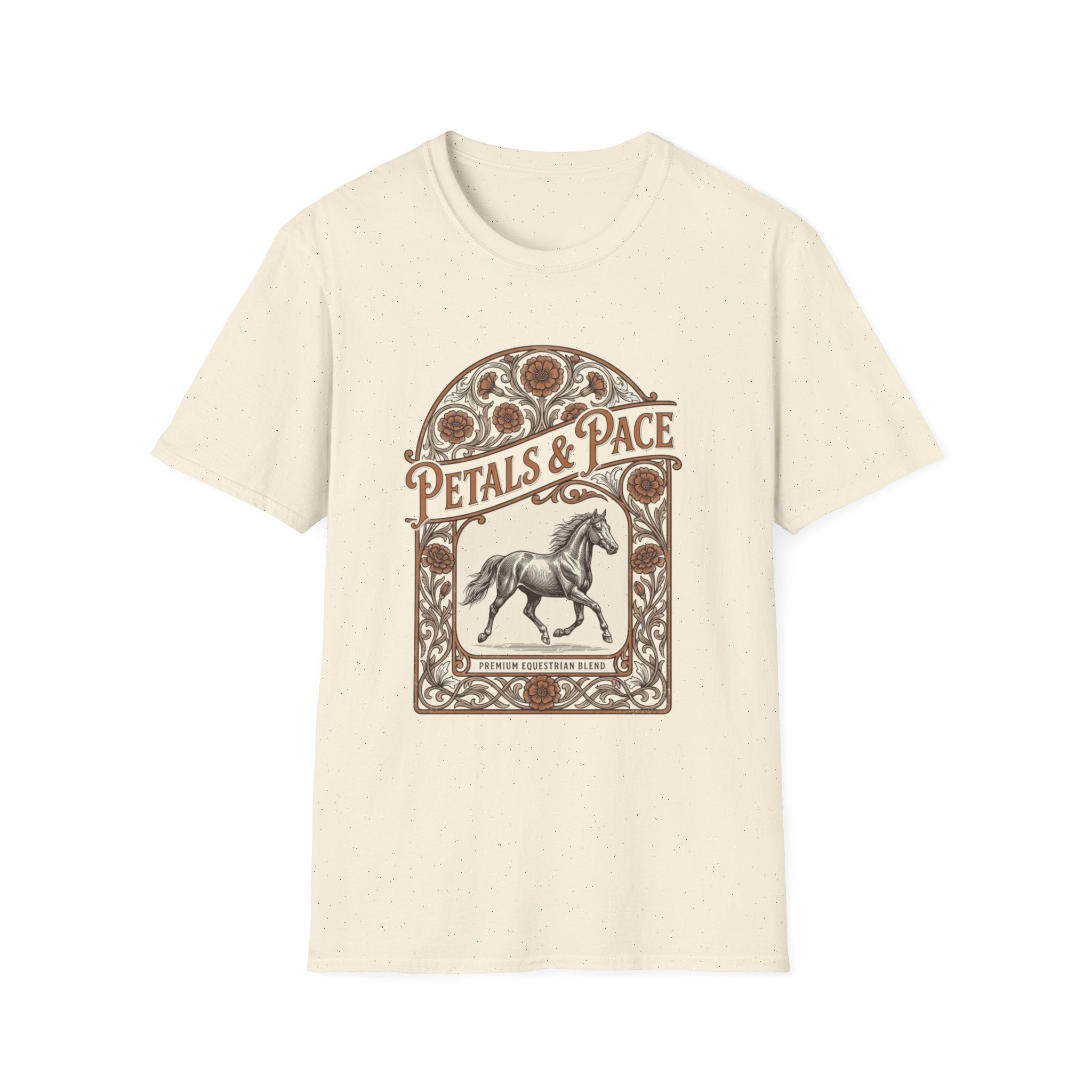 Petals & Pace Horse T-Shirt — Vintage Floral Equestrian Tee