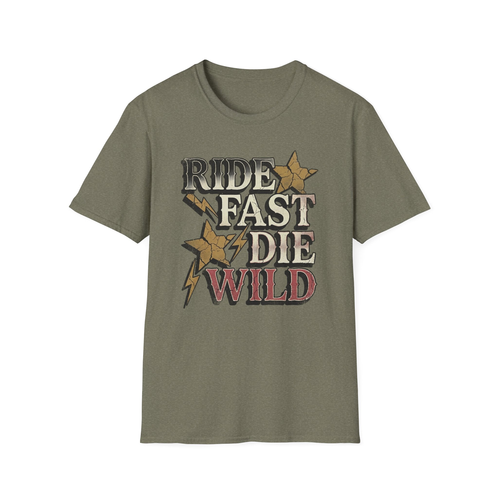 Ride Fast Die Wild T-Shirt — Vintage Biker Lightning Stars Tee
