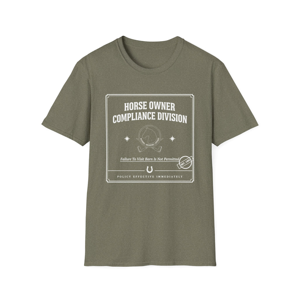 Horse Owner Compliance Division T-Shirt — Funny Equestrian Tee for Horse Lovers