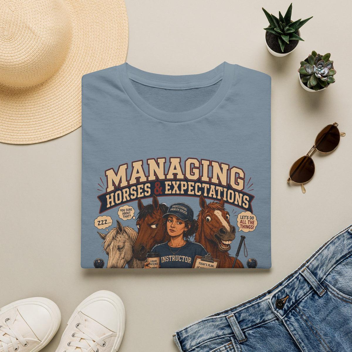 Managing Horses & Expectations T-Shirt — Funny Equestrian Instructor Tee