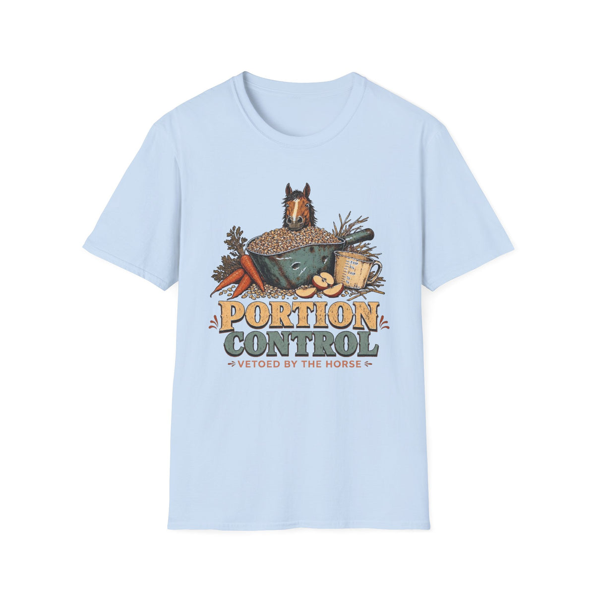 Portion Control Horse T-Shirt — Funny Equine Feeding Graphic Tee