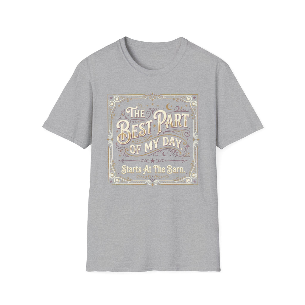 T-Shirt — "The Best Part of My Day Starts at the Barn" Vintage Equestrian Tee