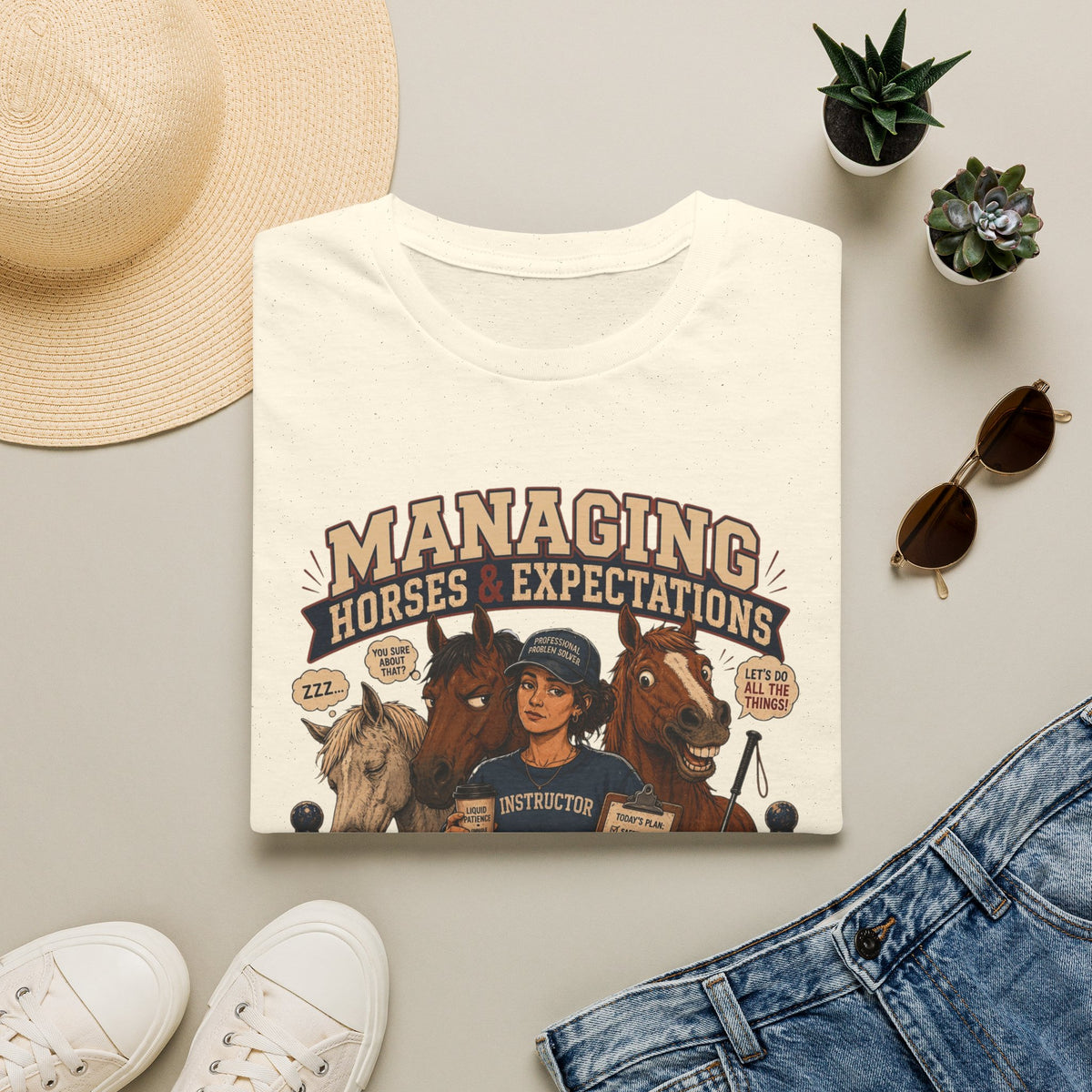Managing Horses & Expectations T-Shirt — Funny Equestrian Instructor Tee