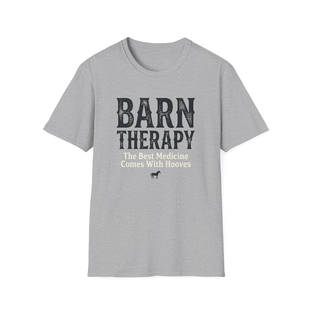 Barn Therapy T-Shirt — “The Best Medicine Comes With Hooves” Rustic Equestrian Tee