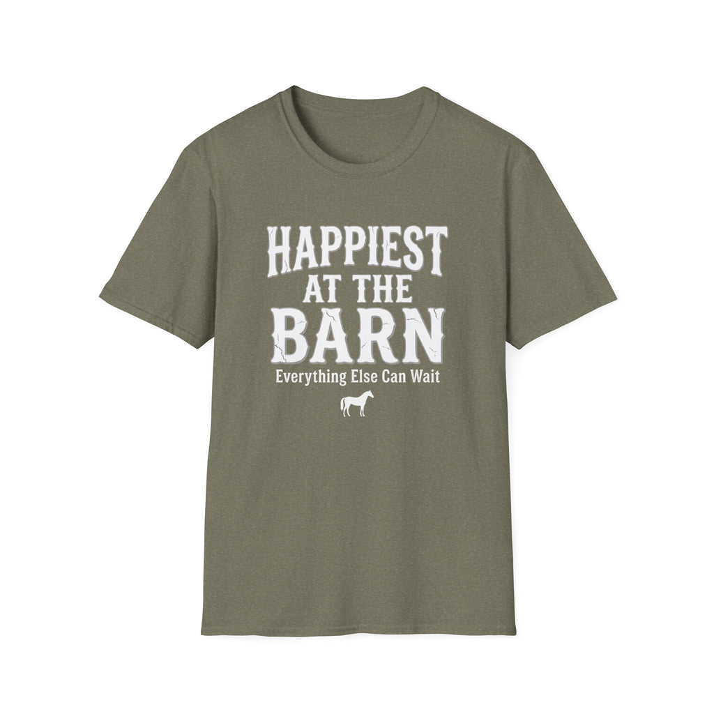 Happiest at the Barn T-Shirt — Rustic Farm Life Tee for Animal Lovers