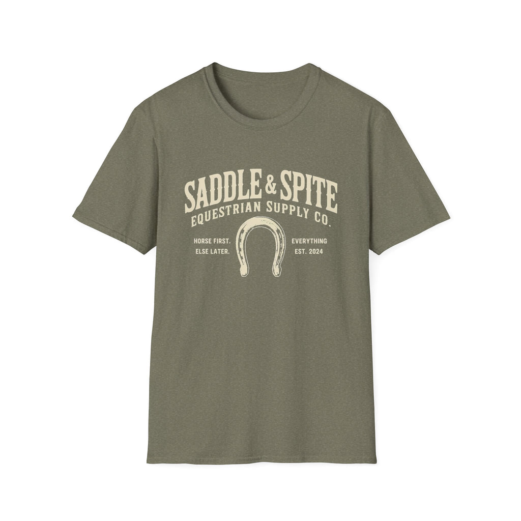 Saddle & Spite Equestrian T-Shirt — Vintage Horseshoe Graphic