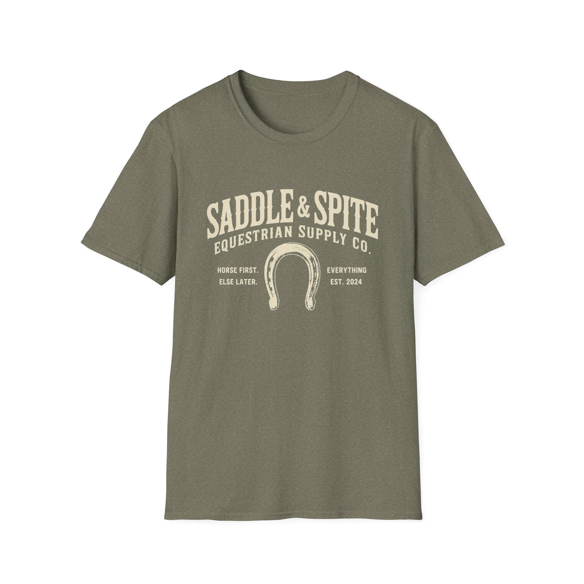 Saddle & Spite Equestrian T-Shirt — Vintage Horseshoe Graphic