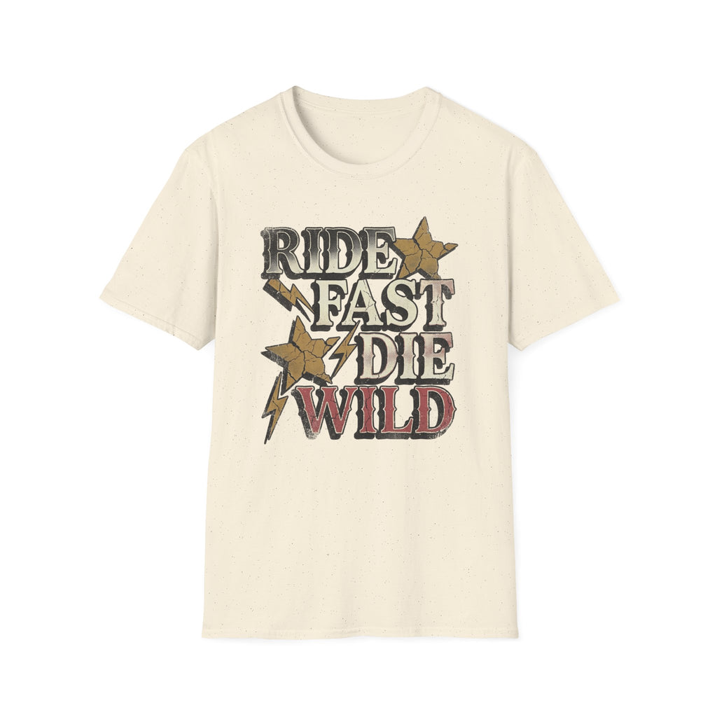Ride Fast Die Wild T-Shirt — Vintage Biker Lightning Stars Tee