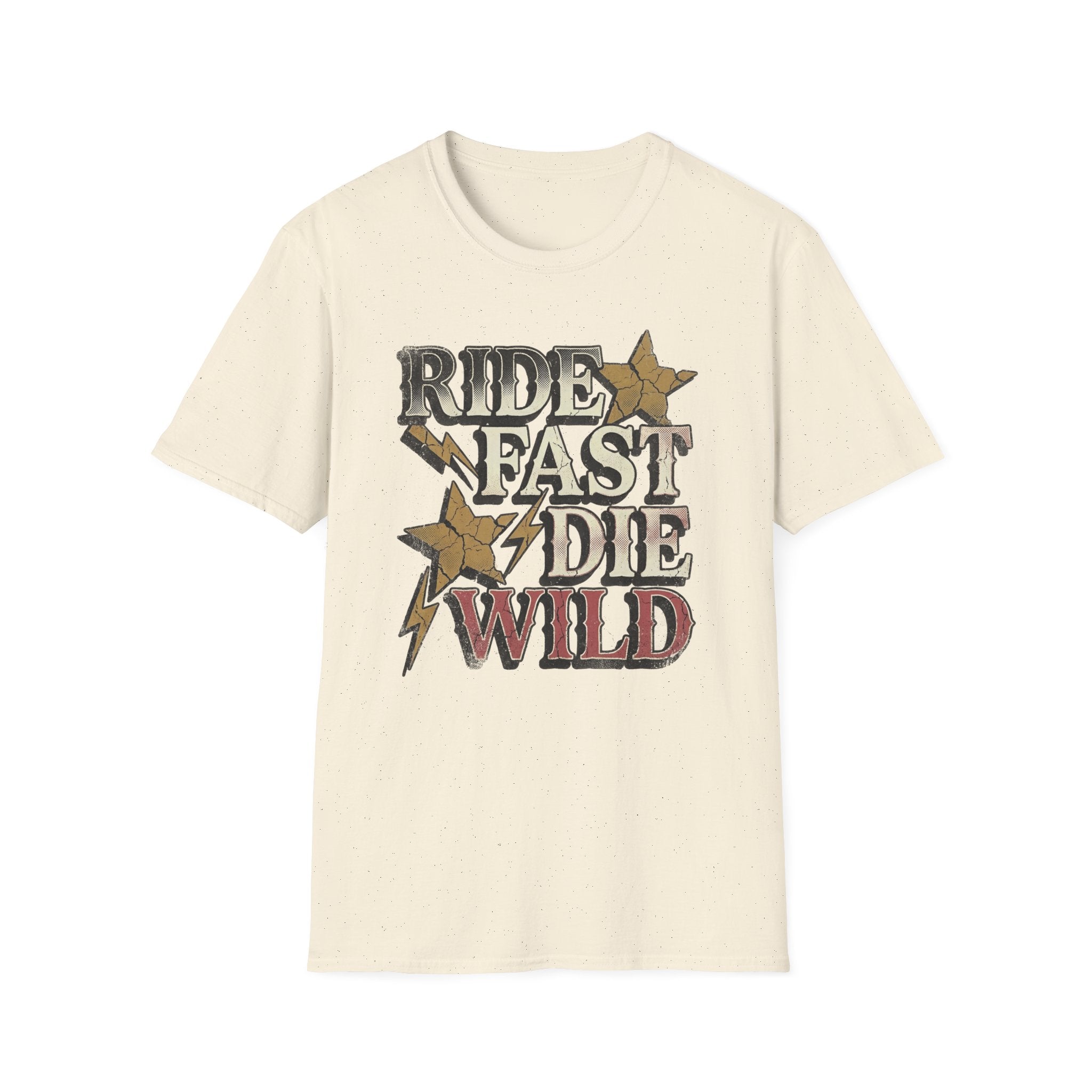Ride Fast Die Wild T-Shirt — Vintage Biker Lightning Stars Tee