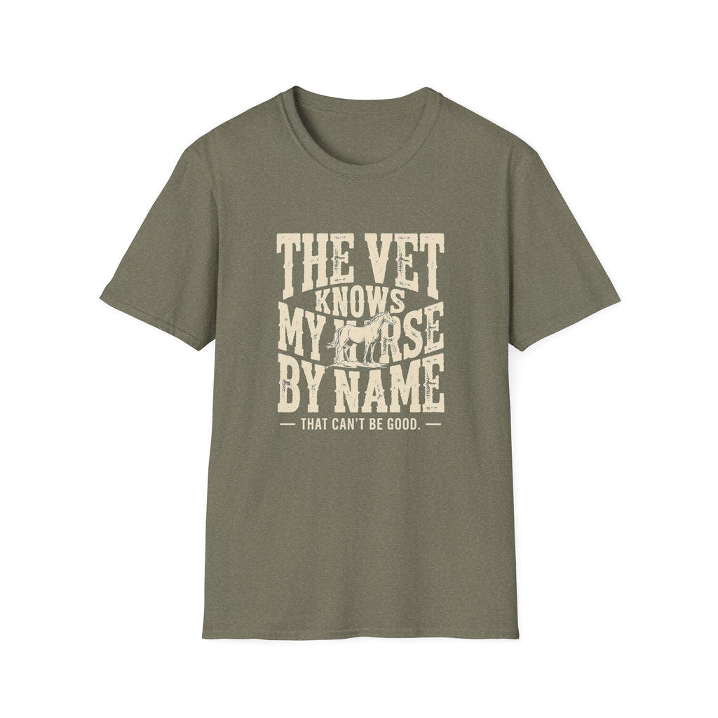Horse Lover T-Shirt — “The Vet Knows My Horse By Name” Vintage Equine Tee
