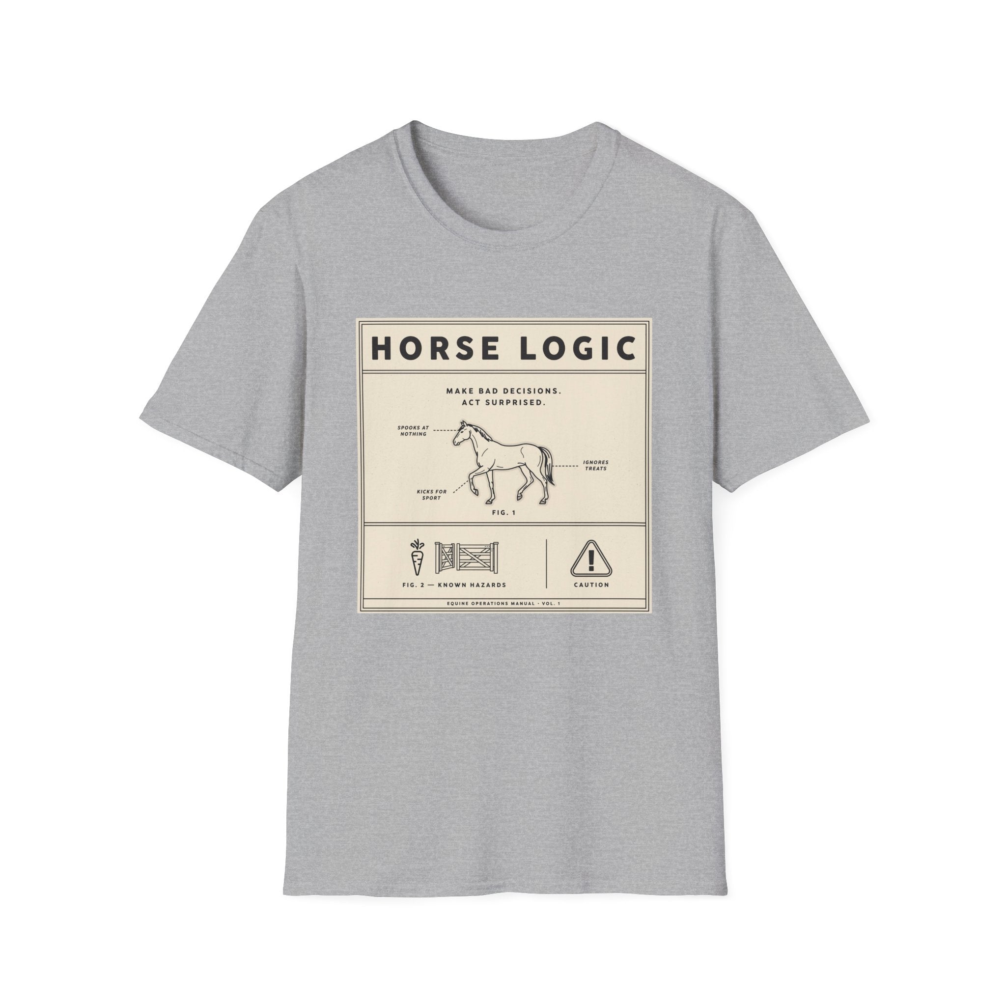 Horse Logic T-Shirt — Vintage Equestrian Diagram Tee (“Make Bad Decisions. Act Surprised.”)