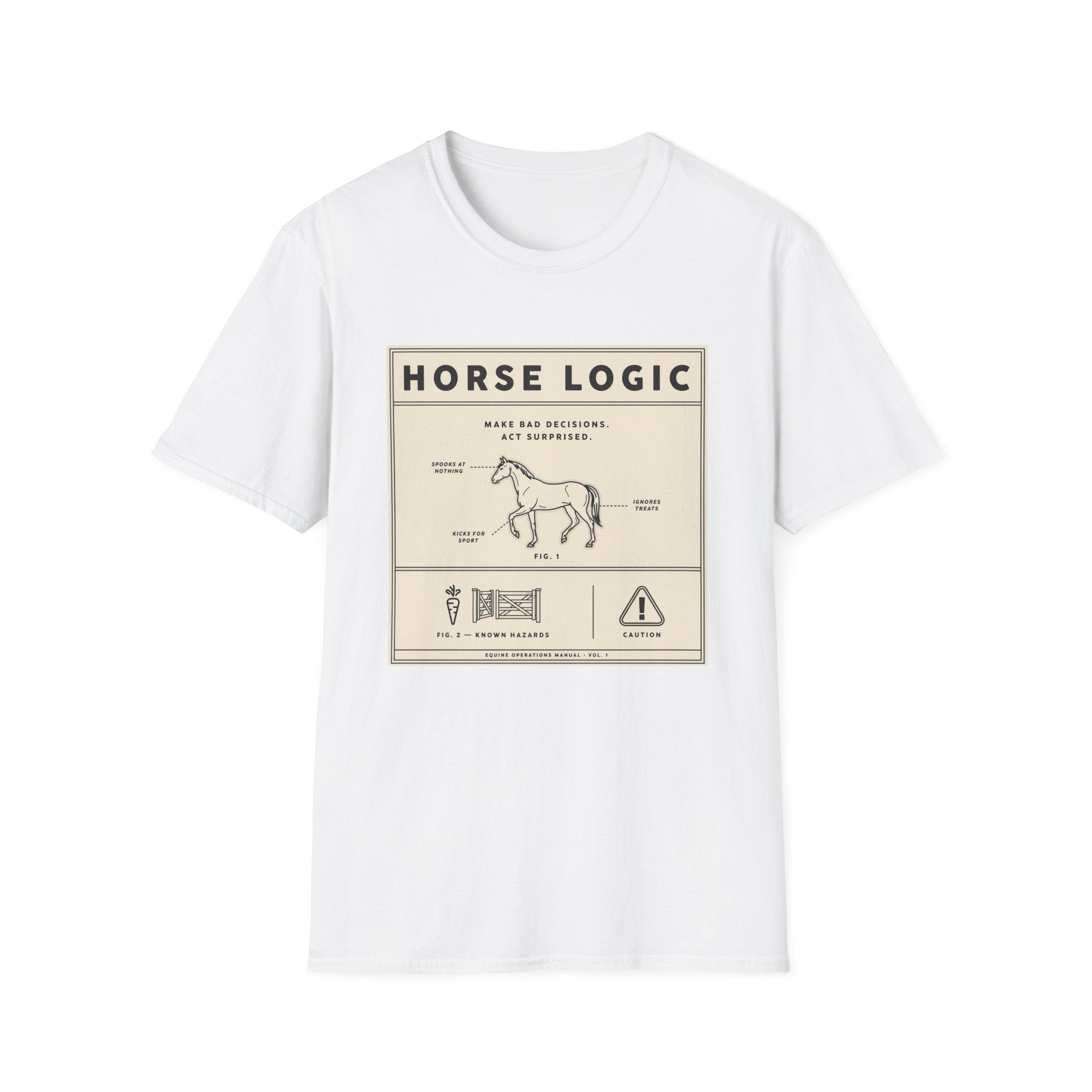 Horse Logic T-Shirt — Vintage Equestrian Diagram Tee (“Make Bad Decisions. Act Surprised.”)