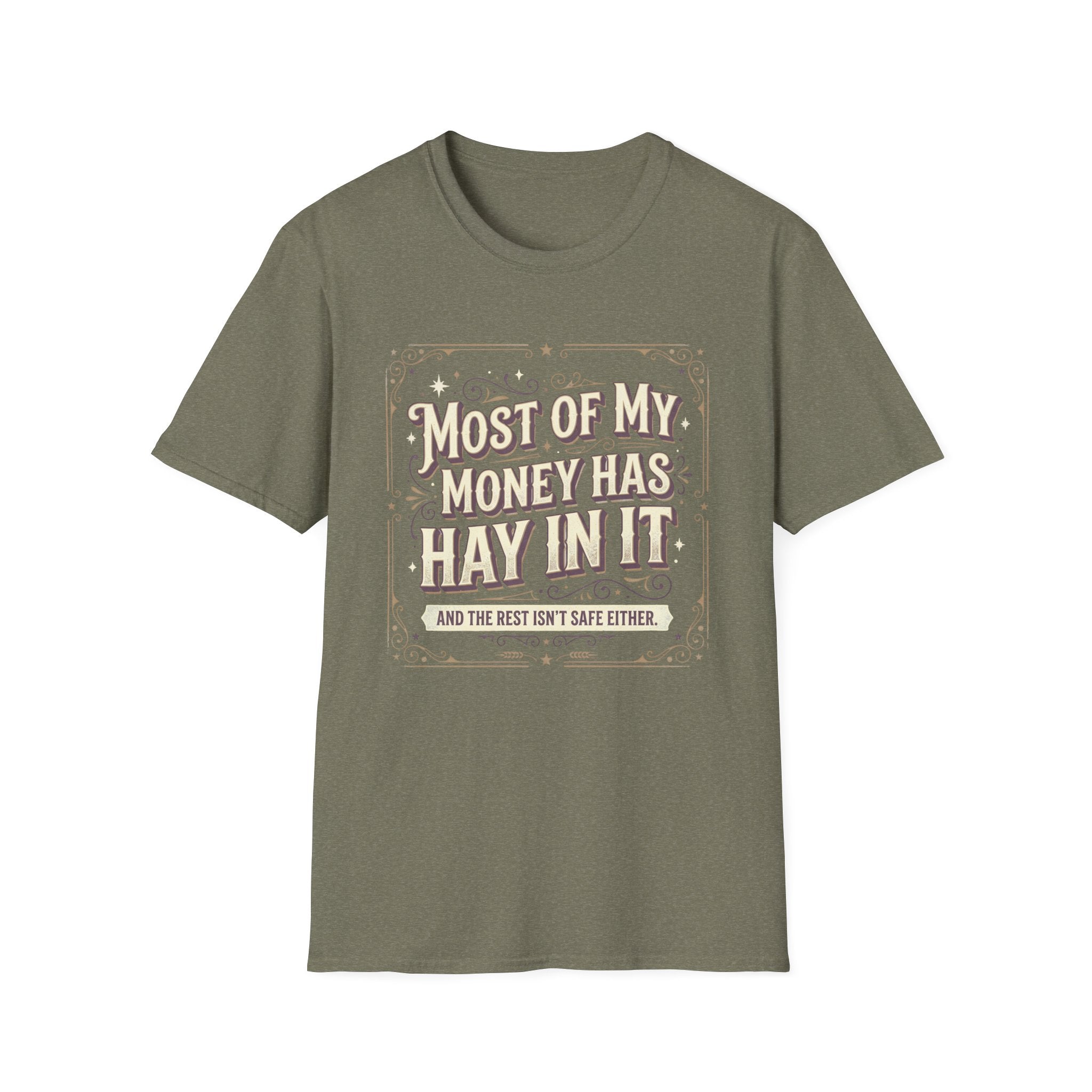 Western Farm Tee — “Most of My Money Has Hay in It” Graphic T-Shirt