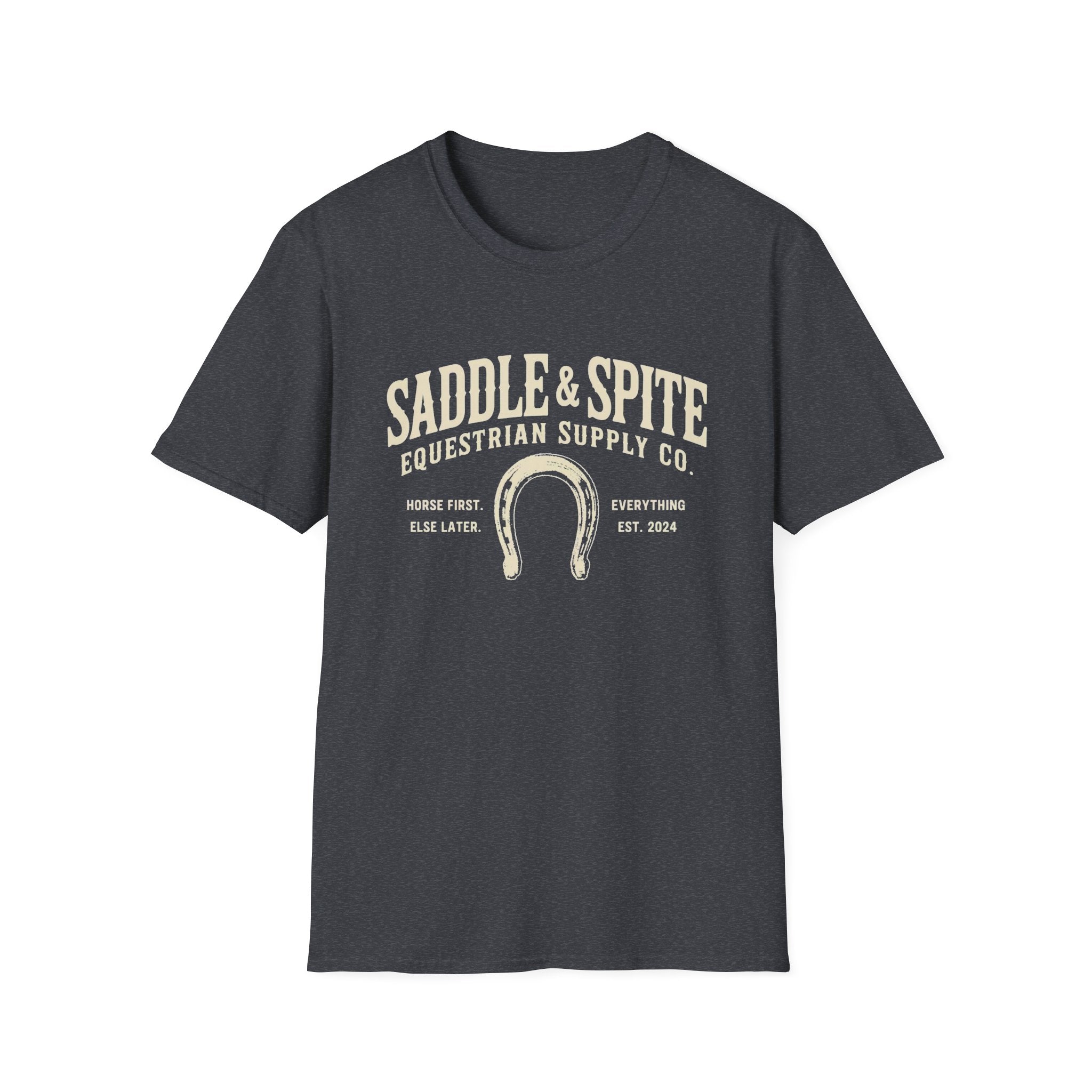 Saddle & Spite Equestrian T-Shirt — Vintage Horseshoe Graphic
