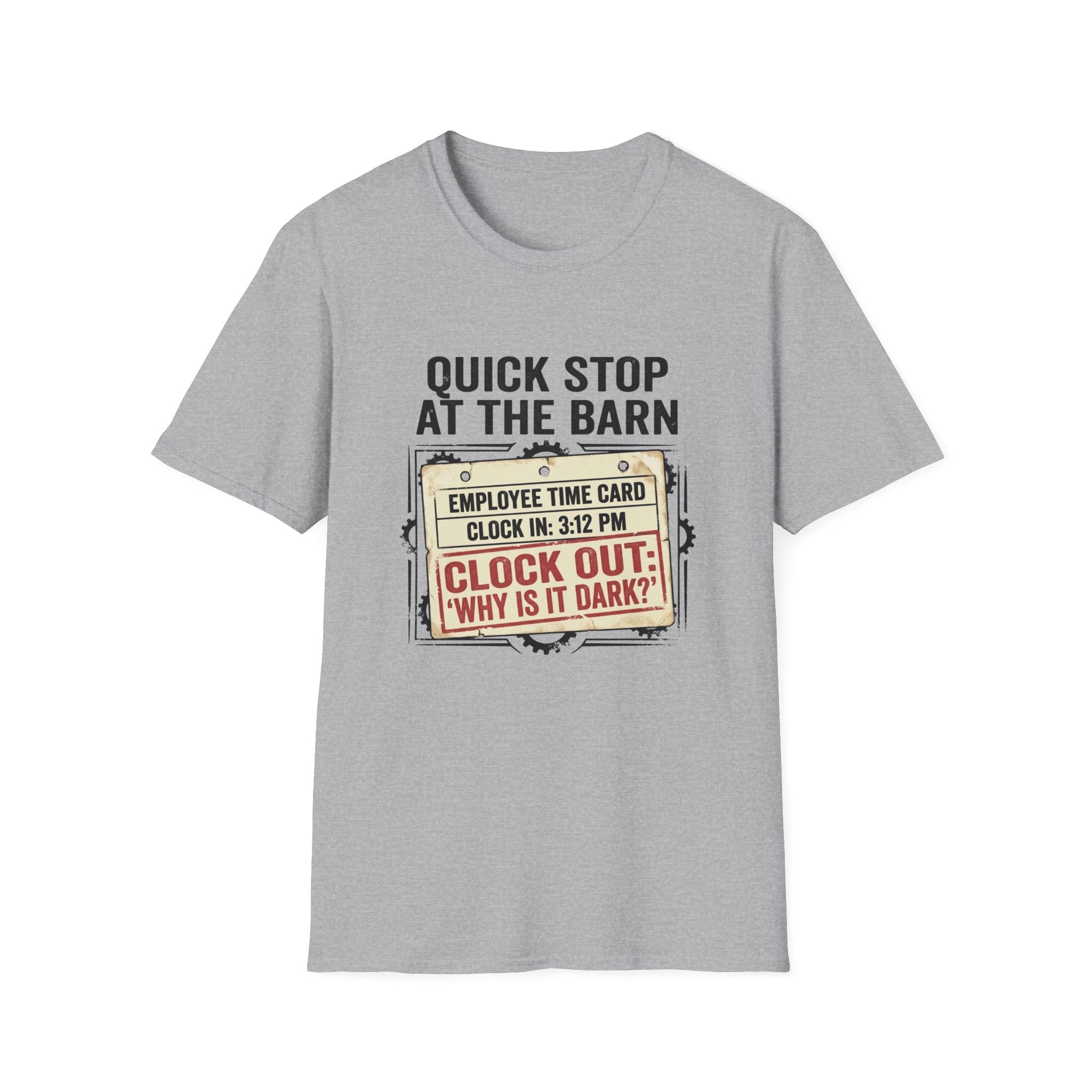 T-Shirt — 'Quick Stop at the Barn' Funny Farm Employee Time Card Tee