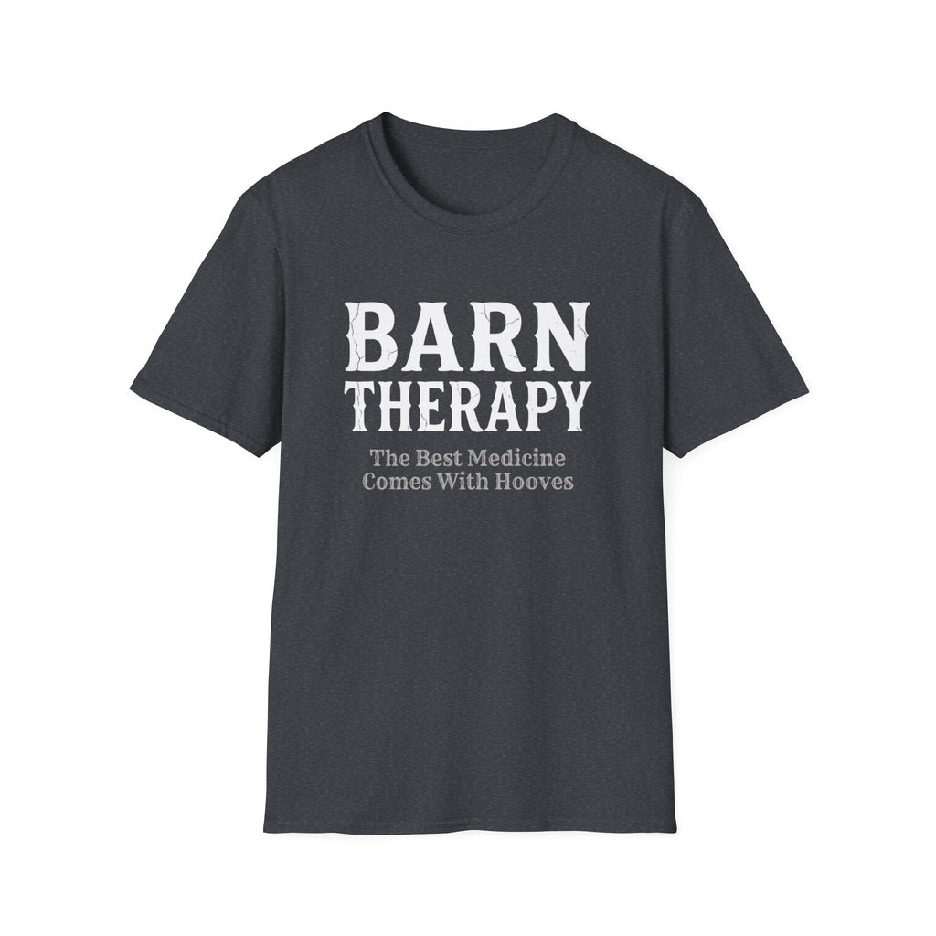 Barn Therapy T-Shirt — “The Best Medicine Comes With Hooves” Rustic Equestrian Tee