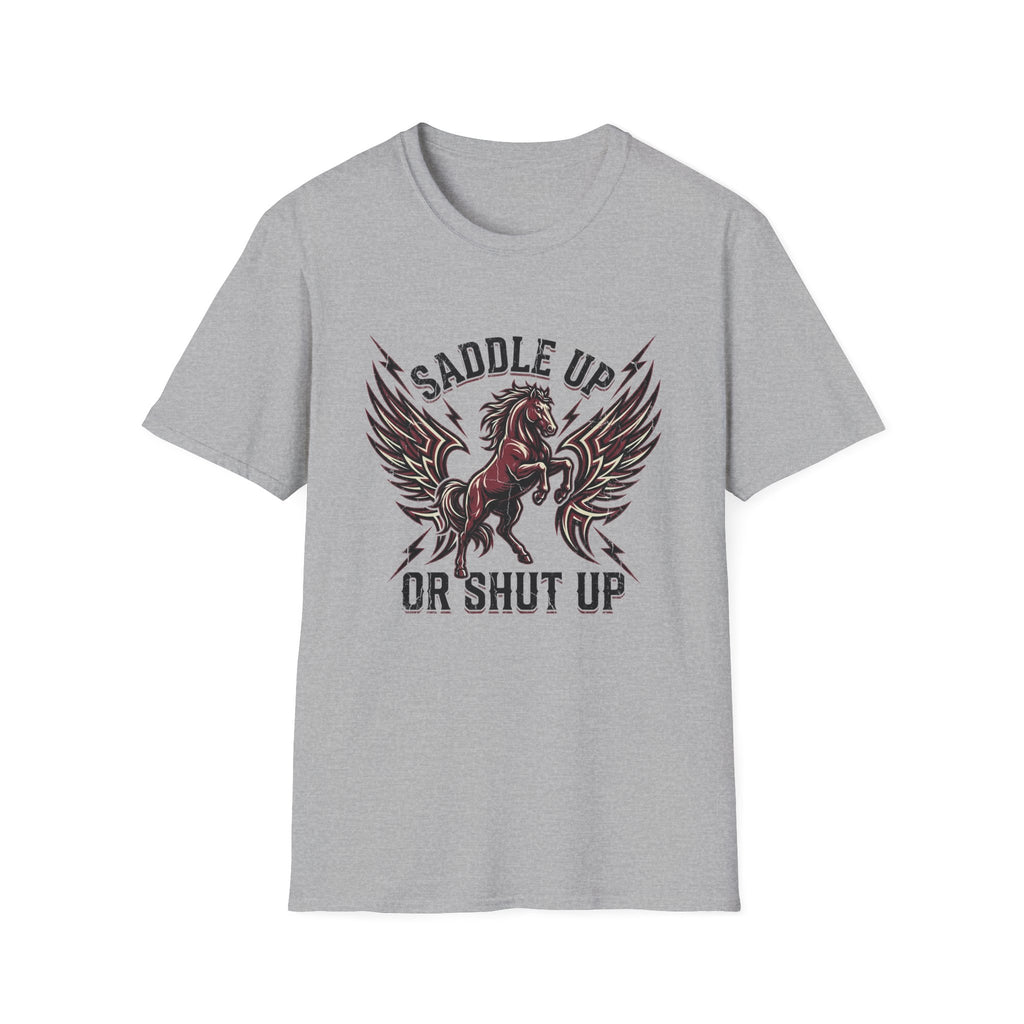 Saddle Up or Shut Up T-Shirt — Winged Horse Equestrian Graphic Tee