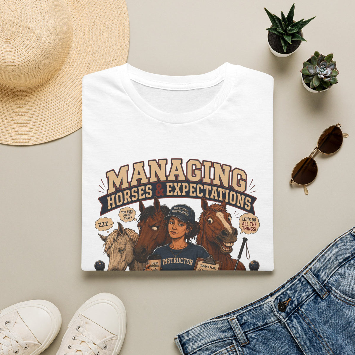 Managing Horses & Expectations T-Shirt — Funny Equestrian Instructor Tee