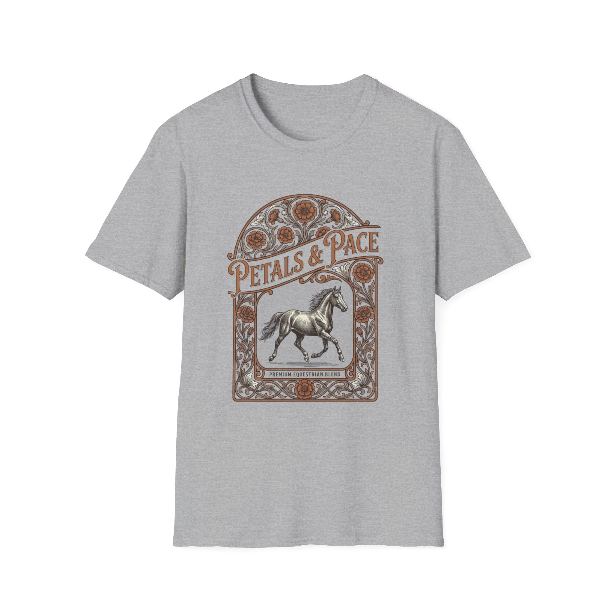 Petals & Pace Horse T-Shirt — Vintage Floral Equestrian Tee