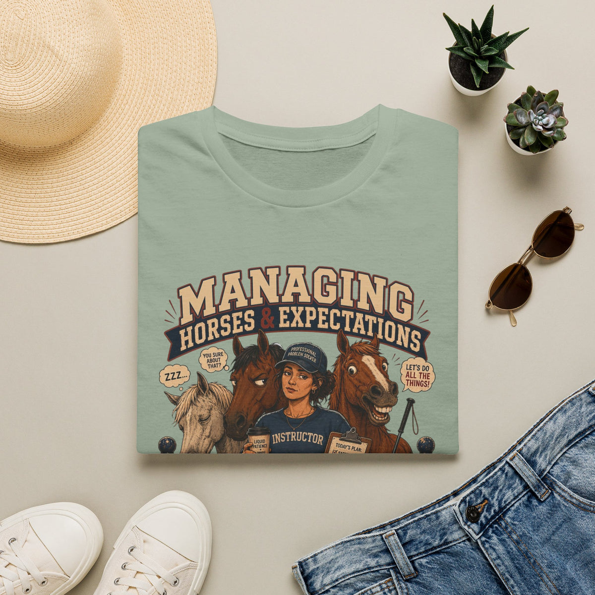 Managing Horses & Expectations T-Shirt — Funny Equestrian Instructor Tee