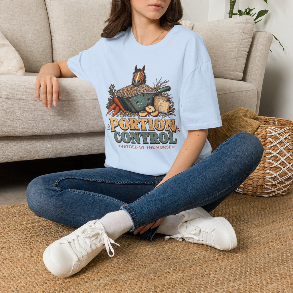 Portion Control Horse T-Shirt — Funny Equine Feeding Graphic Tee