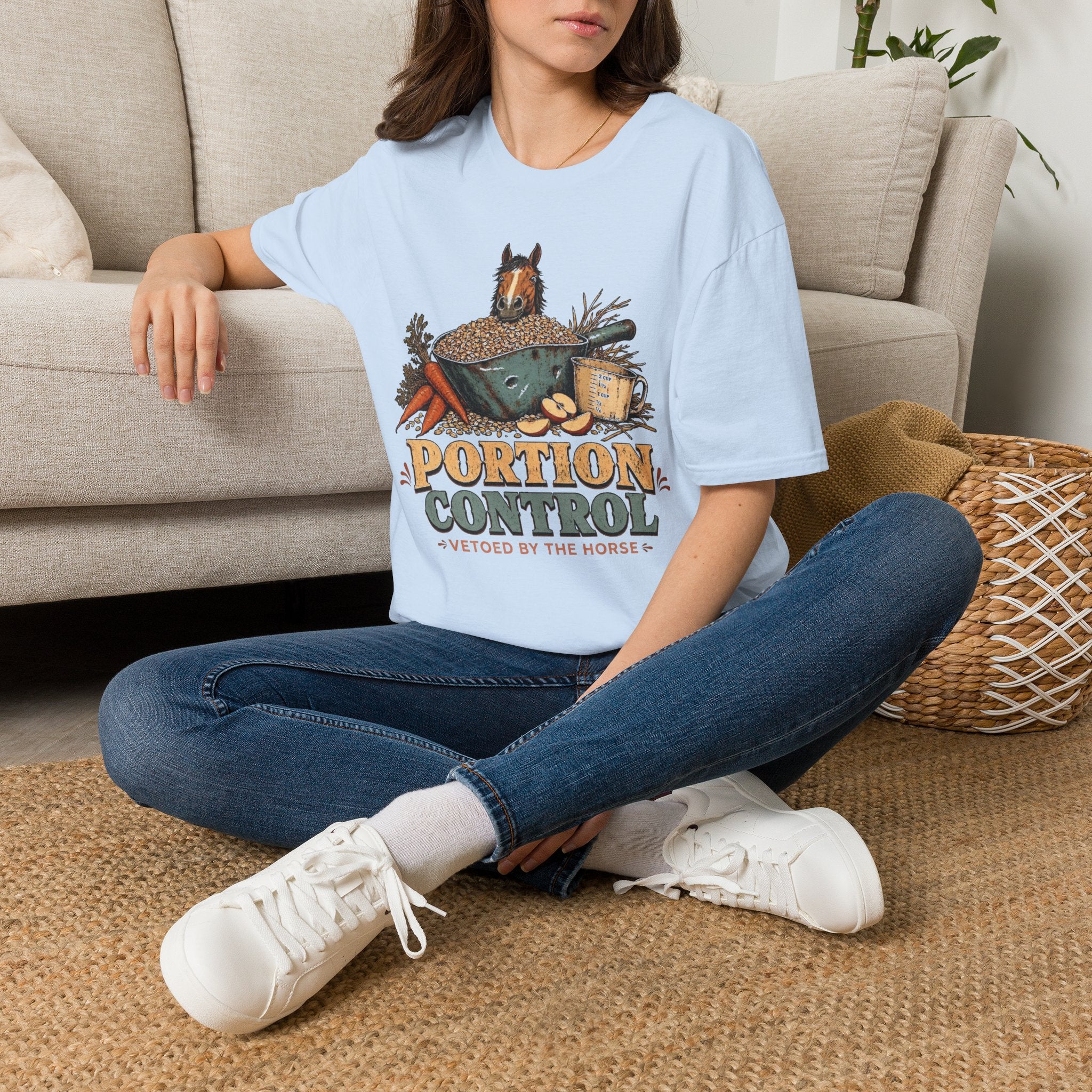 Portion Control Horse T-Shirt — Funny Equine Feeding Graphic Tee