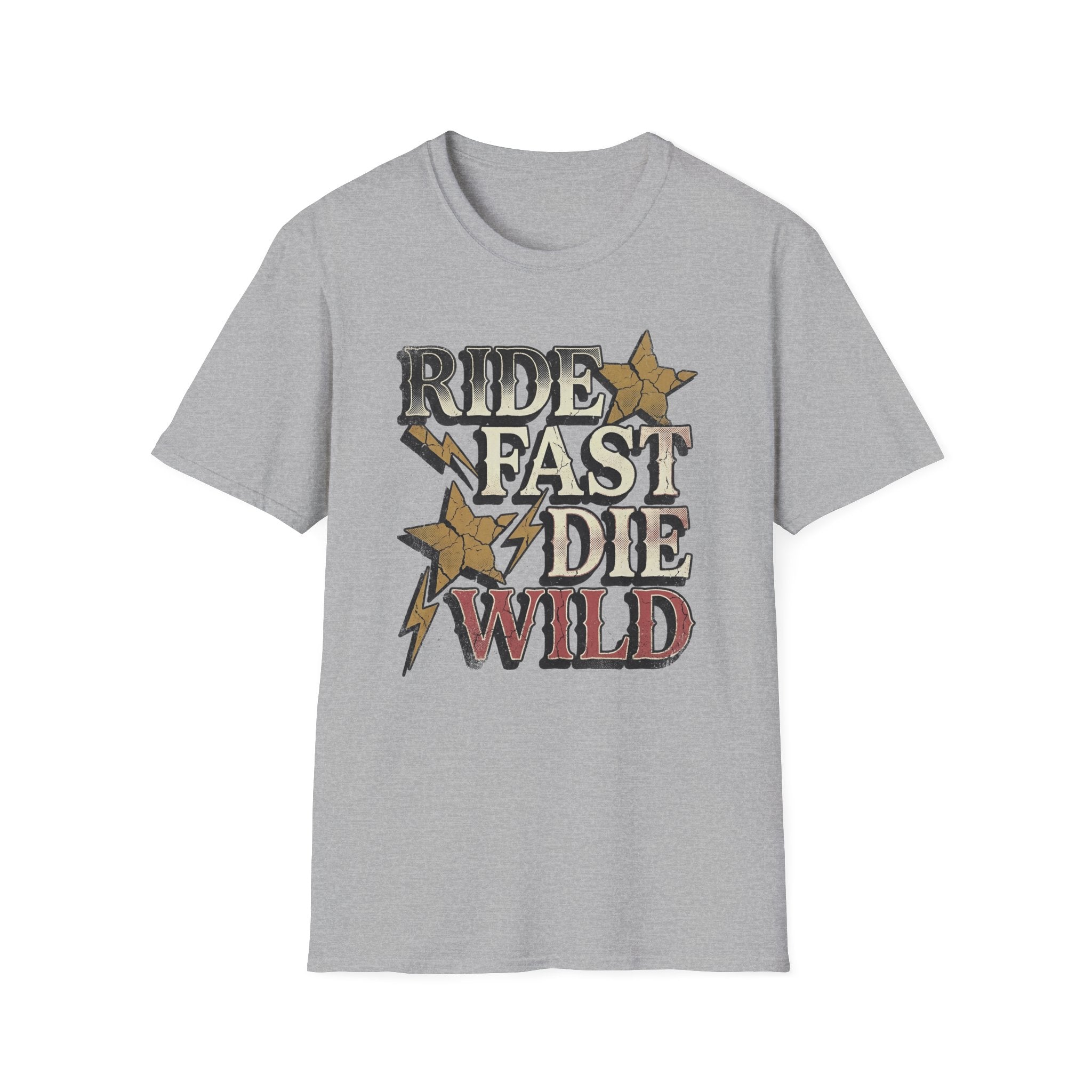 Ride Fast Die Wild T-Shirt — Vintage Biker Lightning Stars Tee