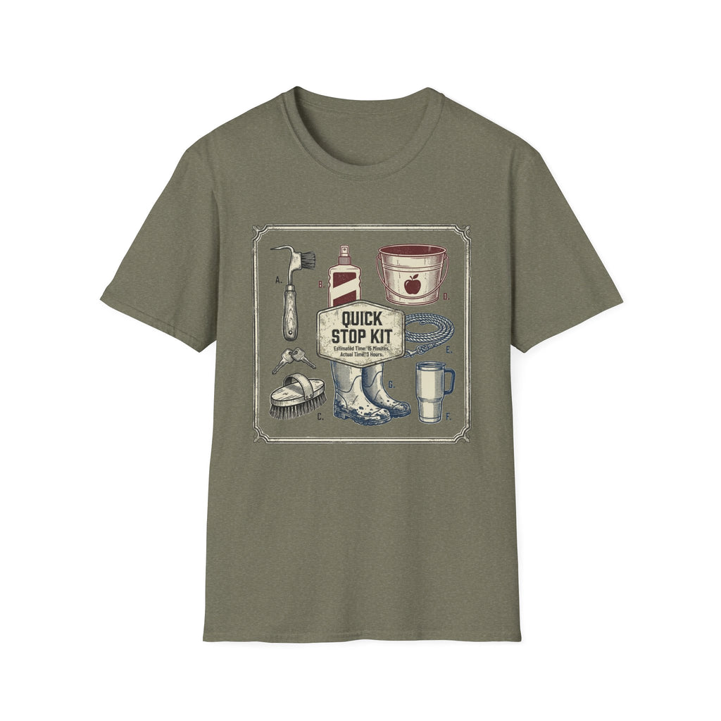 Quick Stop Kit T-Shirt — Vintage Roadside Emergency Illustration