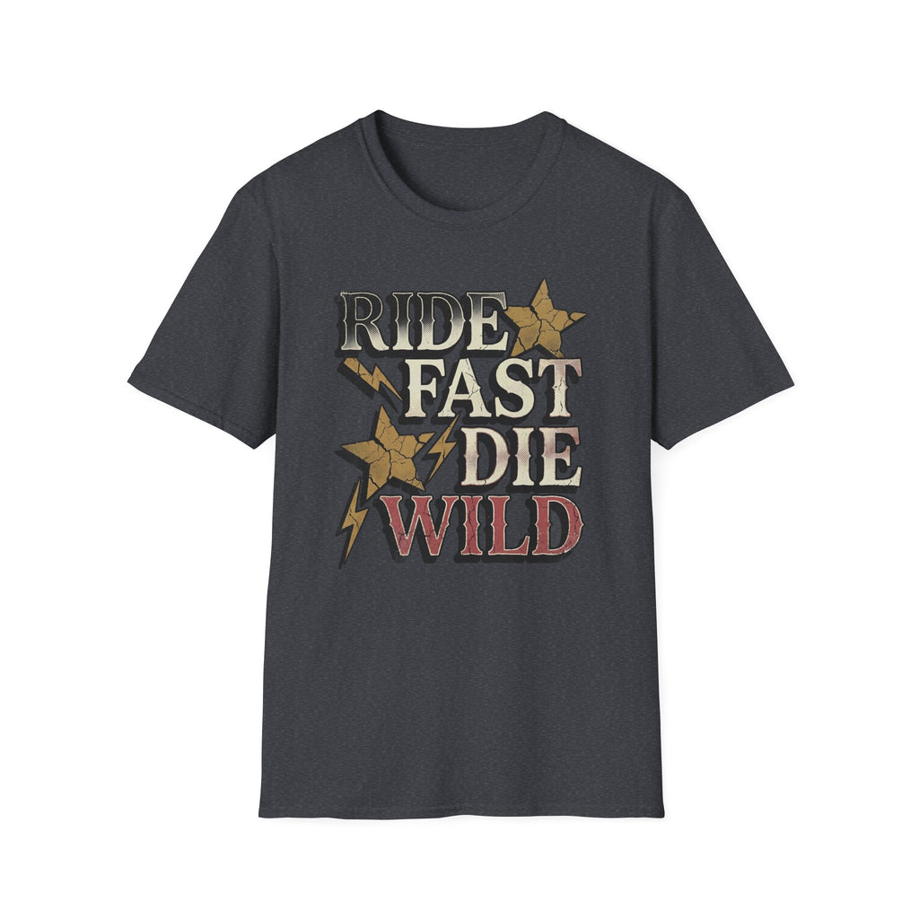 Ride Fast Die Wild T-Shirt — Vintage Biker Lightning Stars Tee