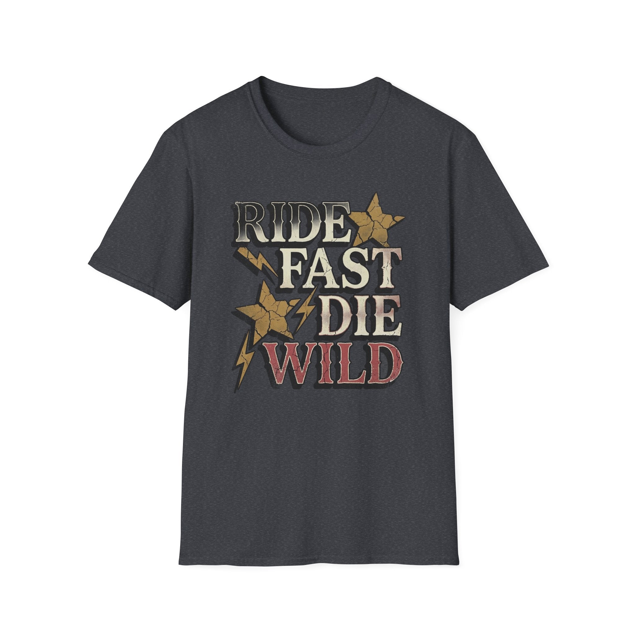 Ride Fast Die Wild T-Shirt — Vintage Biker Lightning Stars Tee