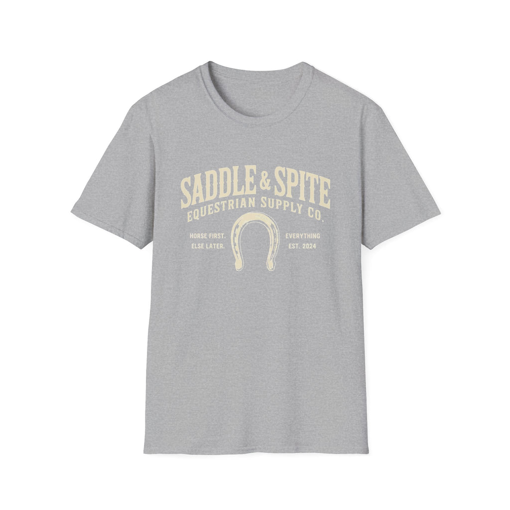 Saddle & Spite Equestrian T-Shirt — Vintage Horseshoe Graphic