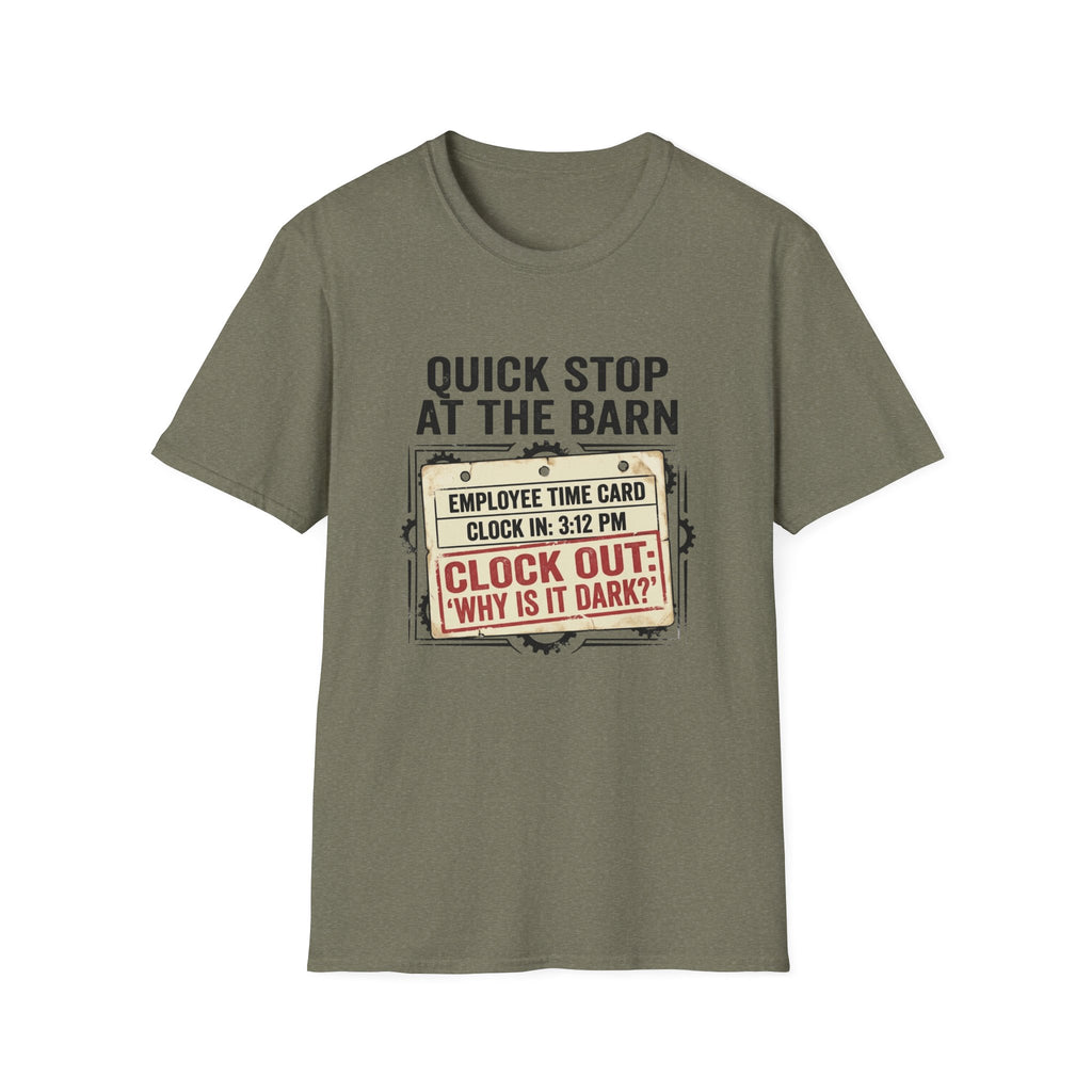 T-Shirt — 'Quick Stop at the Barn' Funny Farm Employee Time Card Tee