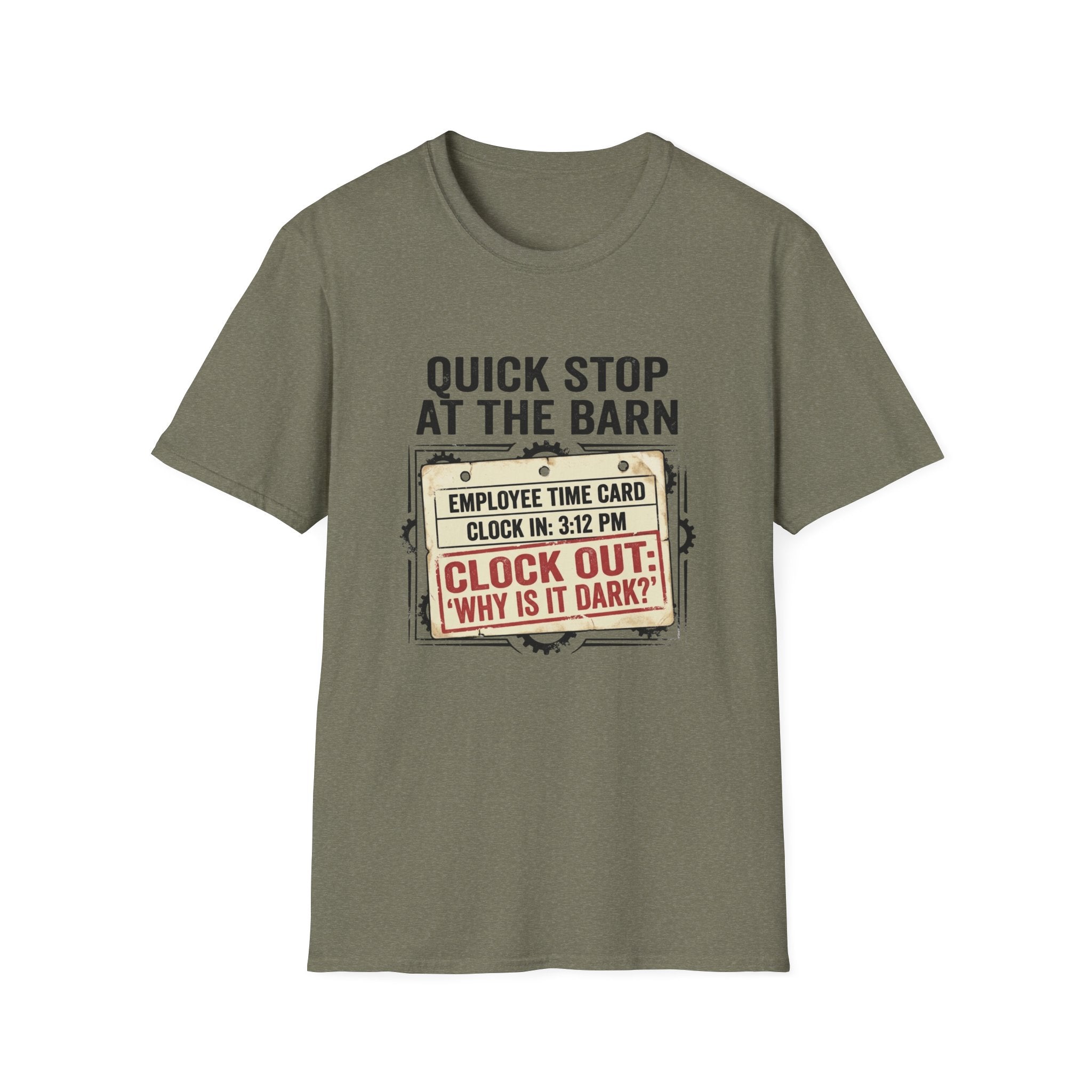 T-Shirt — 'Quick Stop at the Barn' Funny Farm Employee Time Card Tee
