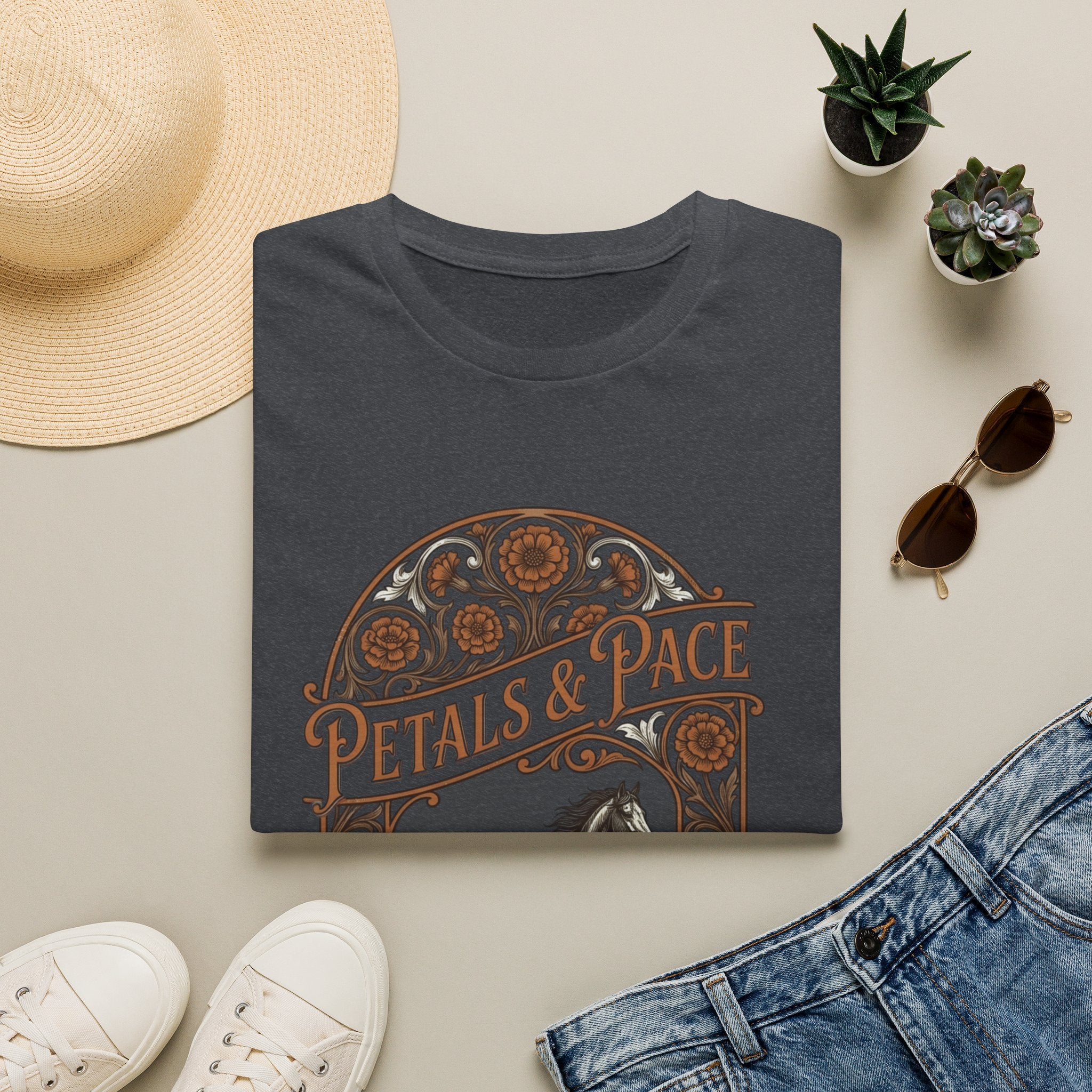 Petals & Pace Horse T-Shirt — Vintage Floral Equestrian Tee