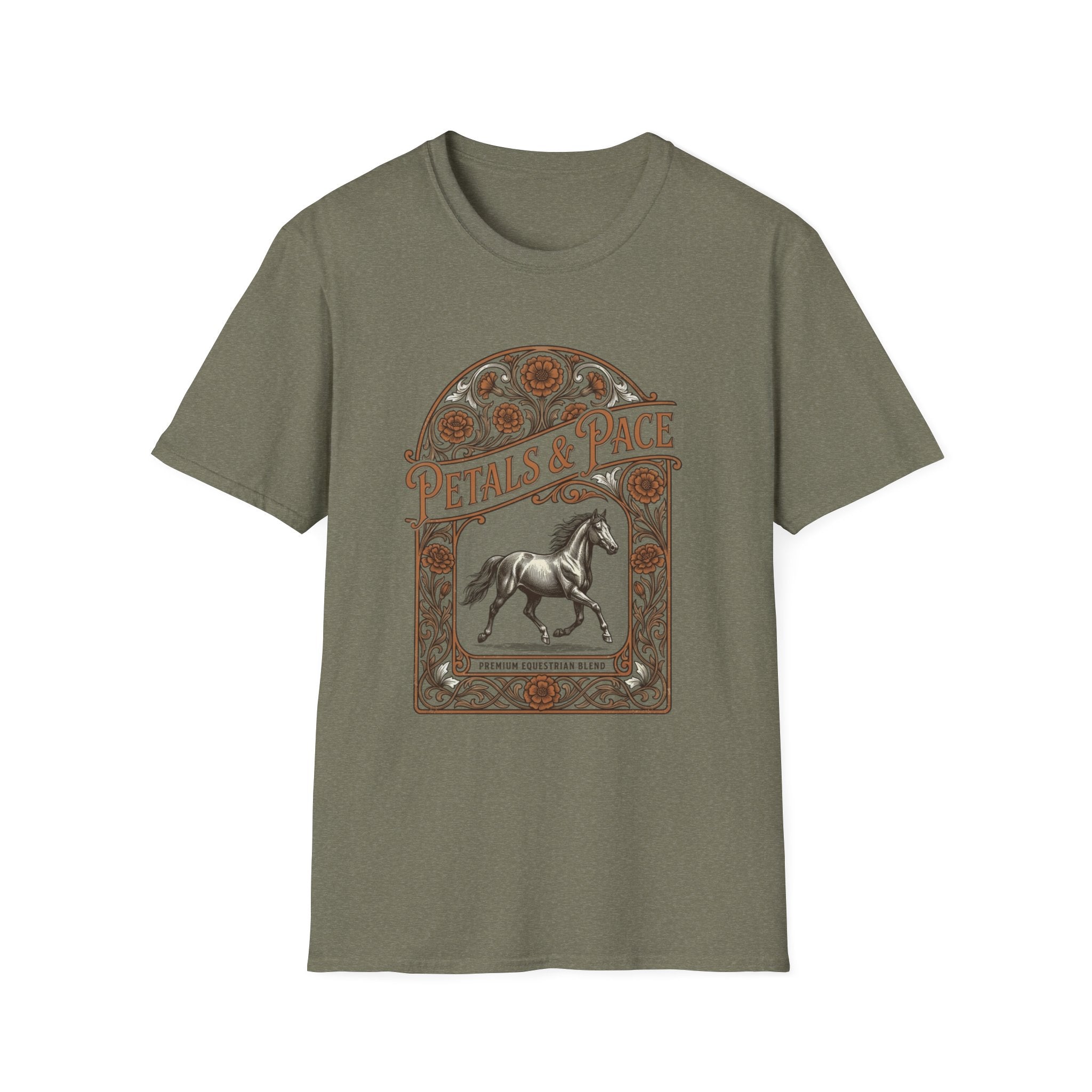 Petals & Pace Horse T-Shirt — Vintage Floral Equestrian Tee