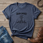 Barn Owner T-Shirt — "My Rules, My Rhythm, My Rake." Rustic Farm Life Shirt for Farmers & Horse Lovers