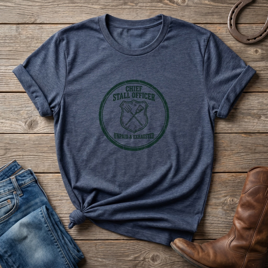 Chief Stall Officer Shirt – Funny Restroom Attendant T‑Shirt (Impaired & Exhausted)