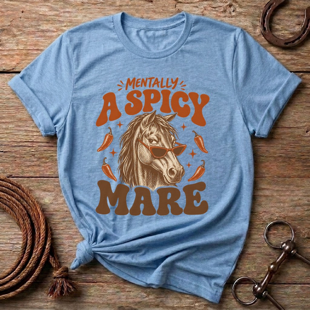 Light Blue Mentally A Spicy Mare funny t-shirt with a horse in sunglasses and chili peppers